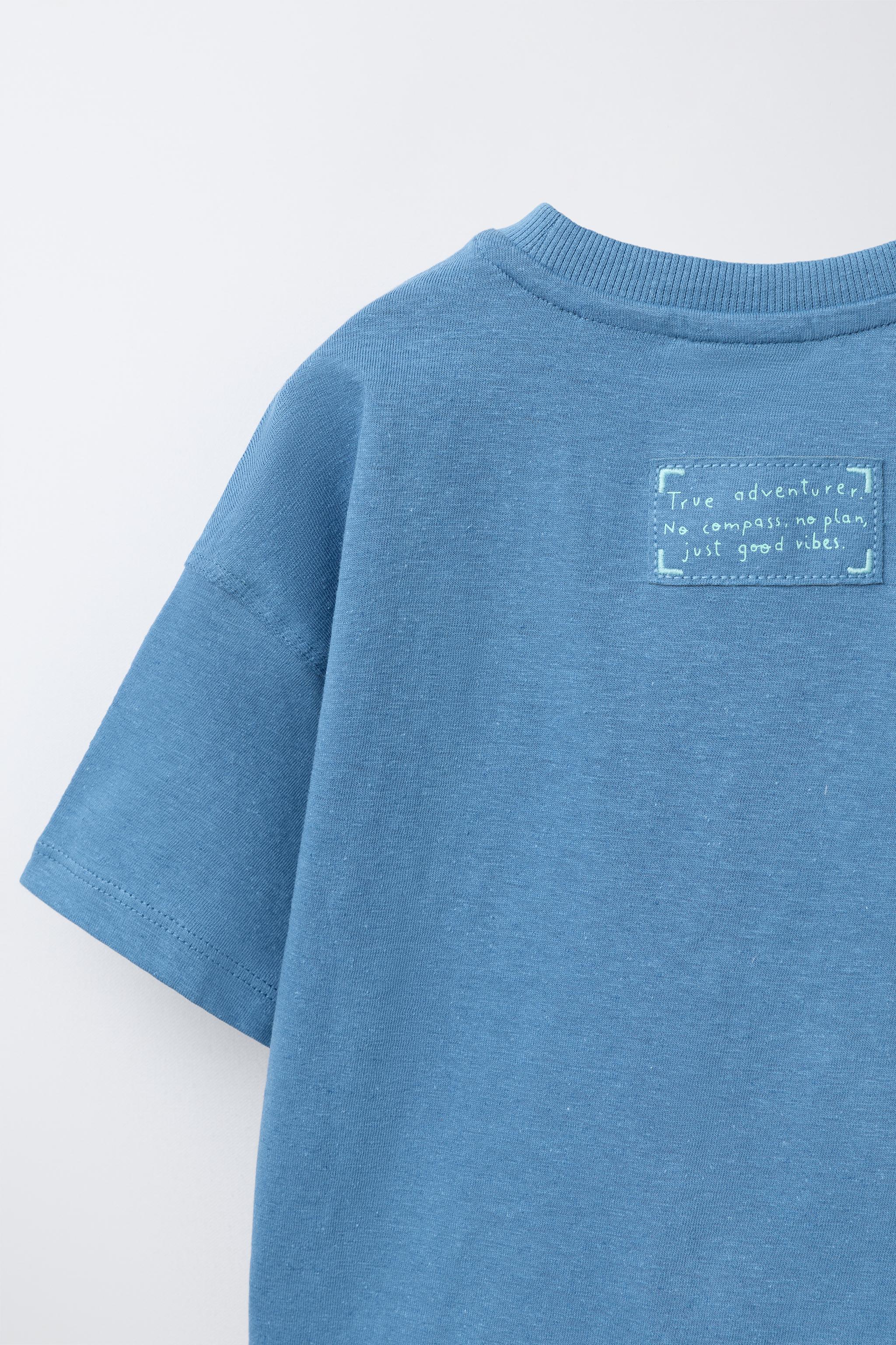 COTTON LINEN BLEND TEXT T-SHIRT